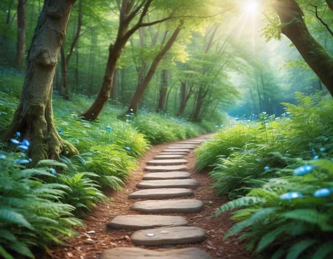 A serene pathway through a lush green forest, symbolizing the navigation of a cancer journey, with light filtering through the leaves. Alongside the path, gentle reminders of treatment options like icons of pills, a stethoscope, and support hands reaching out. Soft, comforting hues of blue and green to evoke healing and hope. super-realistic. vibrant colors. natural light.